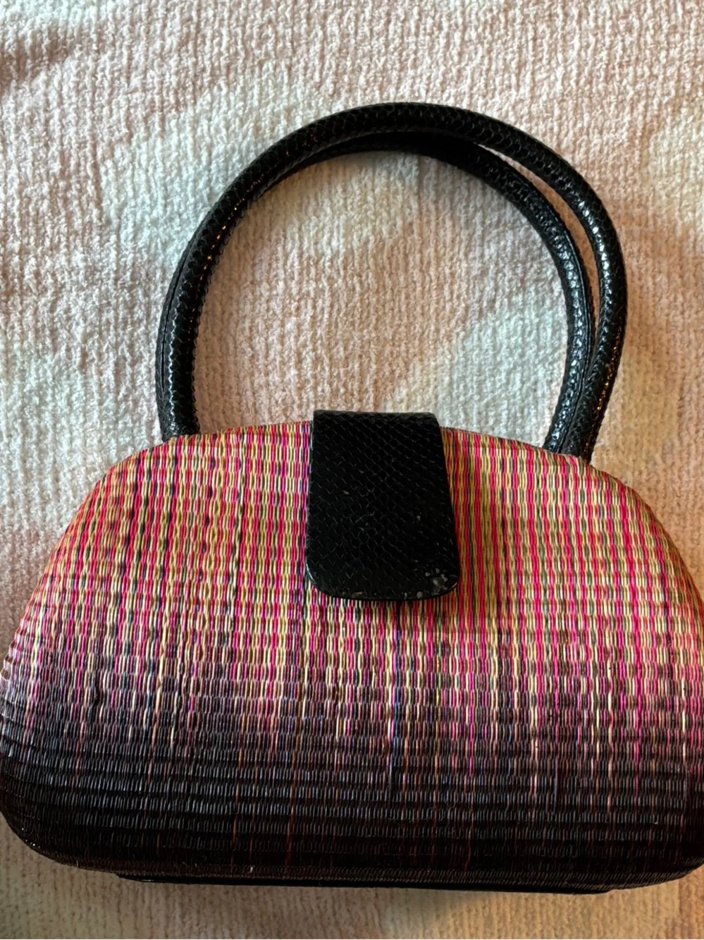 Bahay Bags Ombre Pink and Black Woven Satchel Handbag